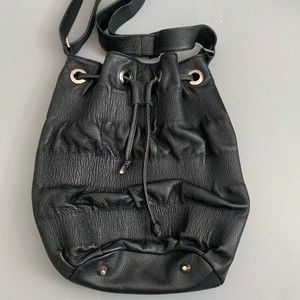 Jenny Bird Black Genuine Leather Bucket Boho Bag